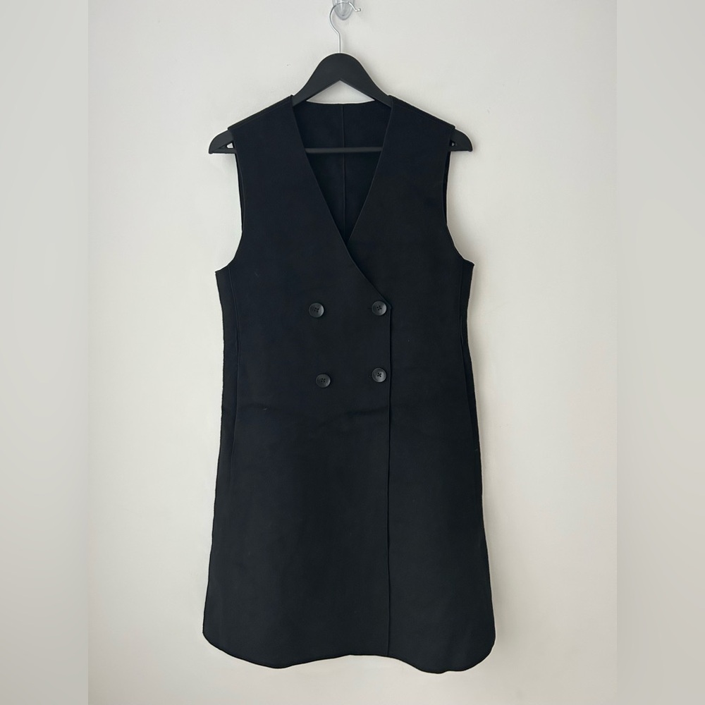100% wool sleeveless, double-breasted blazer vest dress